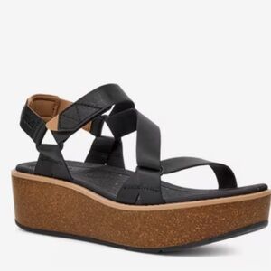 Teva Madera Wedge Platform Sandal Black Leather Size 7